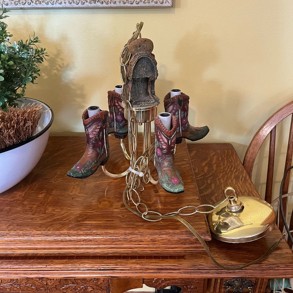 Rustic OOAK Cowboy Boot Chandelier - Picture 1 of 16